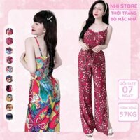 Set Bộ Kiểu Nhistore Áo 2 Dây Cúp Ngực Quần Dài Ống Rộng Xẻ Tà Sexy Họa Tiết Đa Dạng Freesize Dưới 57kg