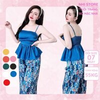 Sét Bộ Kiểu NhiStore Set Bộ Dài Nữ Áo Kiểu Hai Dây Sexy Quần Suông Ống Rộng Lưng Thun Chất Satin Mềm Nhẹ Mát Dưới 57kg