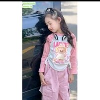 sét bộ labubu áo thun tay dài rút dây bên hông kèm quần vải dù túi hộp cho bé gái từ 10-25kg