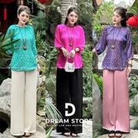 SET BỘ LAM ÁO BÀ BA GẤM TAY LỬNG FREESIZE DƯỚI 60KG