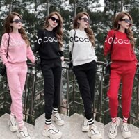 Set bộ len C.oc.o đính đá quần bo gấu đơn giản mà đẹp hàng QC freesize 4 màu