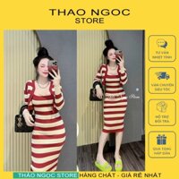 Set bộ len đầm body sọc áo khoác croptop hàng chuẩn mẫu QC (có sẵn, hình thật) THẢO NGỌC STORE