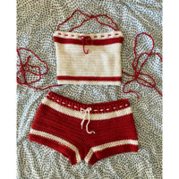 Set bộ len móc màu đỏ Tết bikini