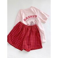 Sét bộ mặc nhà nữ quần đùi caro đũi xốp menina_studio, sét bộ áo ngắn tay cotton xinh