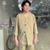Set bộ nam cổ tim chéo túi nút gỗ đồ lam đi chùa nam