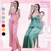 Sét Bộ Ngủ Sexy NHISTORE Bộ Mặc Nhà Nữ Áo 2 Dây Sexy Có Mút Quần Dài Lưng Thun Ống Rộng 57Kg