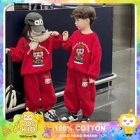 Set bộ nỉ bông đỏ in hình Labubu Merry Chistmas cho bé trai bé gái siêu đẹp size từ 12-36 cân