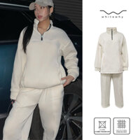 Set bộ nỉ lông kéo khóa WHITEWHY áo sweater quần nỉ form rộng nam nữ Unisex