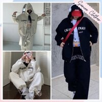 Set bộ nỉ nữ, áo khoác hoodie zip Caroli phối quần jogger ống rộng bo gấu form rộng thể thao hàn quốc SanieeClothes