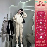 Set Bộ Nỉ Nữ HOAI CHEEZE Dài Tay Dáng Thể Thao Áo Kéo Khóa Quần Bo Gấu Freesize <65kg