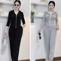 Set Bộ Nỉ Nữ Thu Đông Khóa Kéo, Bộ Dài Tay Cõ Mũ Mix Quần Dài Bo Chun Form Ôm Hack Dáng Trẻ Trung Phong Cách Hàn Quốc (B