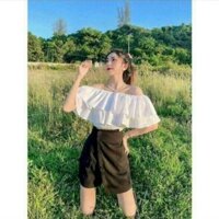 SET BỘ NỮ ÁO CROPTOP TRẮNG TRỄ VAI + QUẦN GIẢ VÁY T301 - AINE