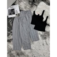 SET BỘ NỮ ÁO ĐEN 2 DÂY SÓNG BẢN TO MIX QUẦN BOMBER NỔI GÂN HOT - BỘ SET NỮ ÁO ĐEN CROPTOP KÈM QUẦN BOM DÁNG THỂ THAO SHO