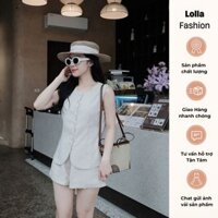 Set Bộ Nữ Áo Gile Dáng Dài Mix Quần Sort Thời Thiết Kế Sang Trọng Thanh Lịch Sb6367 - lolla fashion