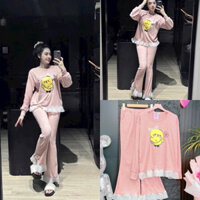 Sét bộ nữ áo kiểu tay dài phối bèo mix quần dài họa tiết hình kute với tone màu dễ thương diện đi chơi xinh_Pusam shop