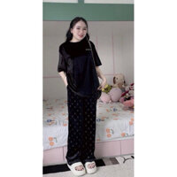 Sét Bộ Nữ- Áo Thun Thêu Quần Đính Đá