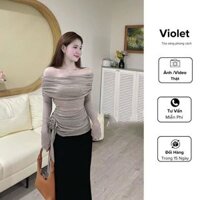 Set Bộ Nữ Áo Trễ Vai Tay Dài Ôm Body Mix Chân Váy Dài Đuôi Cá Thiết Kể Sang Chảnh Sb6346 - Violet