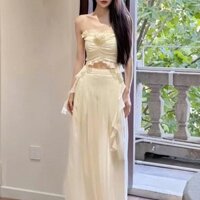 Sét Bộ Nữ Áo Voan Quây Ôm Có Mocking Lưng , Quần Suông Ống Rộng Cực Sang Và Thanh Lịch Áo đồ  bay set  vet Top Women