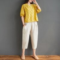 Set bộ nữ chấm bi tay phồng, chất liệu đũi Hàn mềm nhẹ, thoáng mát