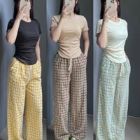 Set Bộ Nữ Cộc Tay Đồ Bộ Quần Dài Họa Tiết Caro Chất Tăm Đẹp Hot Trend S1103