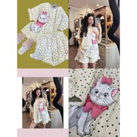 SET BỘ NỮ COTTON 4 CHIỀU  MẶC NHÀ CHẤM BI, BẦU BÌ BON CHEN, MÈO HELLO KITTY KUTE PHÔ MAI QUE