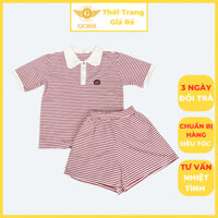 Set Bộ Nữ Cotton Ngắn Tay Cổ Sen Kẻ Ngang Phối Quần Short Cạp Chun GOSS GB116 Đồ Bộ Nữ Trẻ Trung Năng Động Q049135