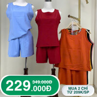 Sét bộ nữ dễ thương gài nút bọc sau lưng thắt dây nơ vải gân tăm nhẹ thoáng HHCollection72