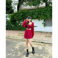 Set bộ nữ đẹp thời trang 3 món dự tiệc đi chơi chất umi áo khoác tay dài lót laptop có mút quần váy mini dáng đứng