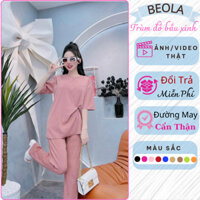 Set bộ nữ, Đồ bầu thun nữ quần dài tay cộc Đủ size 40-90kg Bộ thun tăm lạnh Bầu mặc thoải mái co giãn đổi trả miễn phí