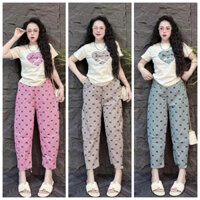 SET BỘ NỮ, ĐỒ BỘ NỮ ÁO THUN GÂN THÊU TRÁITIM QUẦN ĐŨO BAGGY NOW _SET NỮ MẶC NHÀ ĐI CHƠI THỜI TRANG _ PUSAM SHOP