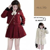 Set bộ nữ GBK Clothings chất liệu dạ 2 lớp dày dặn kèn tag C , chân váy dạ xếp ly sang chảnh, fom dáng chuẩn , diện xinh