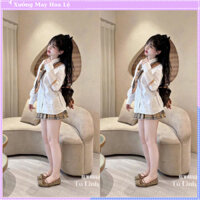 Set bộ nữ gồm áo sơ mi dài tay form đẹp kèm khăn buộc cổ mix chân váy ngắn kẻ nổi bật hottrend
