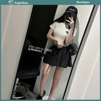Set bộ nữ hot hit gồm áo thun Miu cổ tròn cộc tay form dáng ôm mix chân váy ngắn xoè tôn dáng, trẻ trung