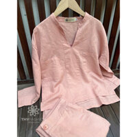 SET BỘ NỮ linen tưng, áo somi 2 túi _ quần trước dây kéo sau thun (46-75kg)