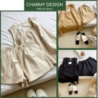 Set Bộ Nữ Lolita Thiết Kế Áo Sát Nách Kèm Quần Short Cạp Chun, Bộ Đồ Nữ Mùa Hè Vải Thô Cotton Mềm Mại Charmy