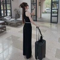 Sét bộ nữ mặc đi chơi thời trang nữ áo ba lỗ fom ngắn chất tăm lạnh mix quần dài chất tuyết mưa lưng cao ống đứng.