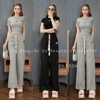 Set bộ nữ mặc nhà, đi chơi, đồ ngủ, Set bộ áo thun croptop ôm body tay ngắn họa tiết trơn xinh xắn