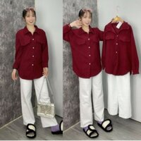 SÉT BỘ NỮ QUẦN KAKI TRẮNG ỐNG RỘNG + MIX SƠ MI NHUNG TĂM BASIC