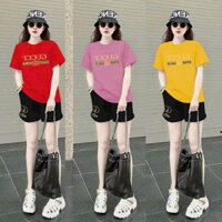SÉT BỘ NỮ QUẦN NGẮN THUN COTTON THÊU LOGO CAO CẤP
