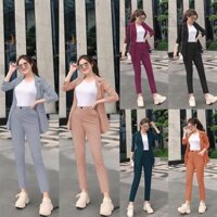 Set bộ nữ sang chảnh áo vest quần dài 2 túi kèm áo thun cổ tròn xinh xắn TJ1138