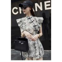 Set Bộ Nữ, Set Bộ Thời Trang Áo Cổ Tàu Bèo Vai Mix Quần Đùi  Phong Cách Trung Hoa Đầm thời trang nữ mặc đi chơi