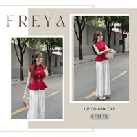 🛍Set bộ nữ 🛍Set đỏ hot douyin , Set bộ áo đỏ cài nút mix quần lụa ống rộng sang chảnh,Set bộ cao cấp đi chơi dạo phố