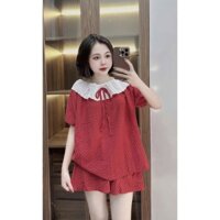 Sét Bộ nữ Sét Pirama Mặc nhà Áo dáng Rộng Phối quần short Hoạ tiết chấm bi cho nữ