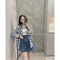 Sét Bộ Nữ, Sét Quần Sooc Jean Nữ Chun Cạp Cao Siêu Xinh