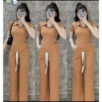 Set Bộ Nữ Suông Chất Tăm Thái Áo Cổ Trụ Bigsize Đi Chơi Sang Chảnh