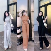 Set Bộ Nữ Tăm Lạnh Quần Suông Trơn Áo Tay Ngắn Cổ Lọ Nhún Eo Mặc Nhà Giá Rẻ  (BigSize45-75kg) Mua Tại Quynh Nhu QB