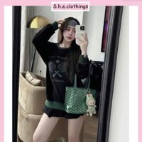 Set Bộ Nữ Tennis Ball Áo Thun Dài Tay Đem Phói Viền Xanh Lá Kèm Chân Váy xếp Ly Freesize