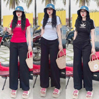 SET BỘ NỮ  THỂ THAO VIỀN TAY ADIDAS QUẦN ỐNG XUÔNG