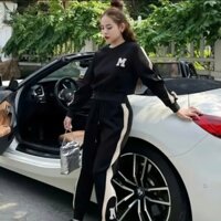 Set Bộ Nữ Thêu Chữ M Cổ Tròn Tay Dài Chất Vải Nỉ Dầy Dặn Co Giãn Ám Áp