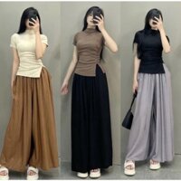 Set Bộ Nữ Thun Tăm Quần Suông Áo Tay Ngắn Cổ Lọ Xẻ Tà Thời Trang Mặc Nhà Giá Rẻ Bigsize Mua Tại Quynh Nhu QBN